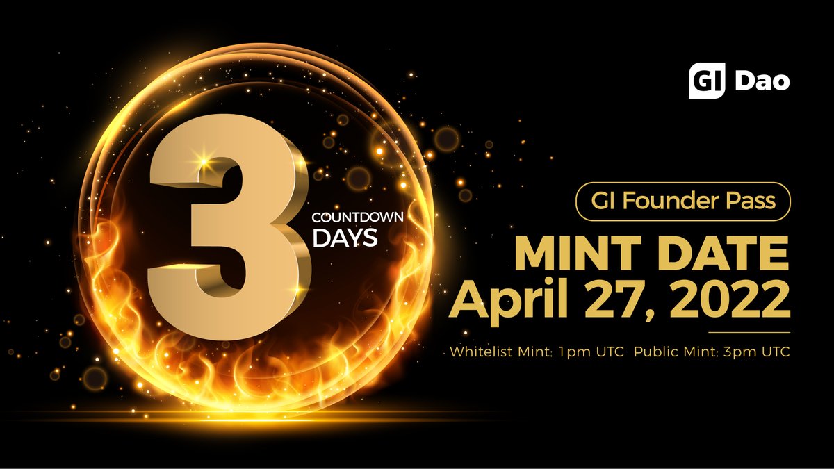 gidao_official's tweet photo. 🔥GI Founder Pass🔥
Officially Launching in 3 days

Only 1000 GIFPs issued

Limited WL giveaway is holding in Discord now!

👉Discord: https://t.co/MPLqMdfh7p
🚀Mint here: https://t.co/KdbrE5WaA6

#GIDAO #NFTCommunity #NFTs https://t.co/tifEV5Xojw