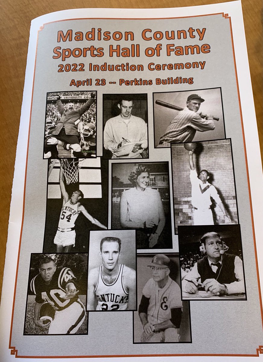 Congratulations to inaugural class of Madison County Sports Hall of Fame tonight. A big shout out to my longtime buddy Ralph Hacker along with Roy Kidd, Don Richardson, Earle Combs, Charles “Turkey” Hughes, Billy Evans, Don Mills, Freddie Ballou, Katty Wylie and Ivine Shanks.