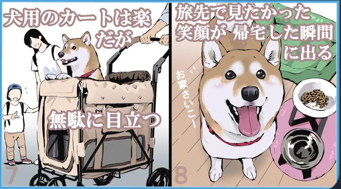柴犬を飼っている人は共感を覚えるかも？柴犬との旅行の大変さを描いたイラスト！