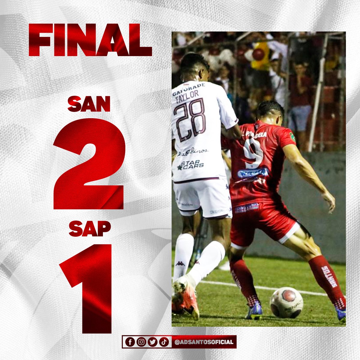 ADSantos61's tweet photo. ⏱ 90’+4 ¡GANAMOS! Finaliza el juego con victoria Santista
⚽️ L. J. HERNÁNDEZ ⚽️ J. MÉNDEZ 
#SANvsSAP #SantosDeGuápiles https://t.co/12zeKCP6kC