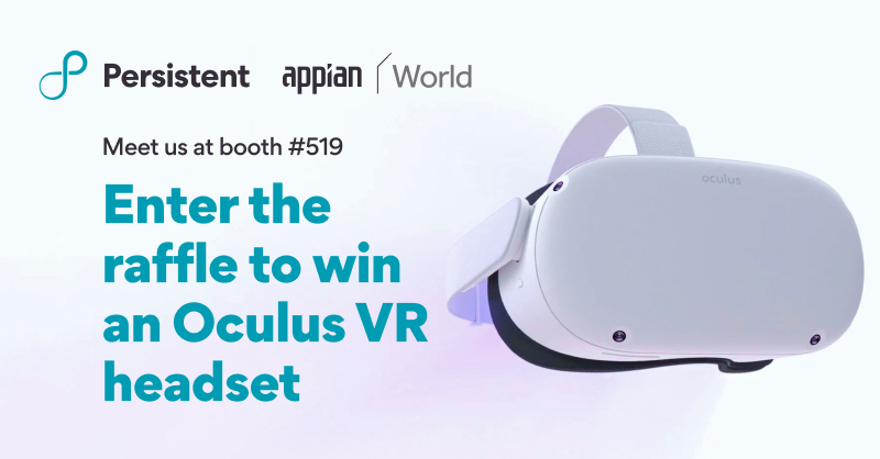 Persistentsys's tweet photo. Attending @Appian World 2022? 

Meet us at booth #519 and enter the raffle to win Oculus VR headset - https://t.co/gRkYWq5fDq

#Appian #AppianWorld #HyperAutomation #IntelligentAutomation https://t.co/1Gjkrxbq47