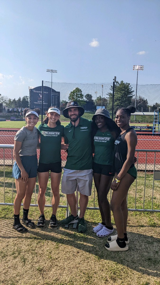 BinghamtonXCTF's tweet photo. A huge congratulations to our women’s 4x400 relay team on smashing the school record with a time of 3:41.88!

Nia Joyner  (56.1). 
Brittany Korsah (54.6)
Hillary Abankwa (54.80)
Stephanie Cassens (56.1) #BingPride #AETF https://t.co/AUd4s5L8fJ