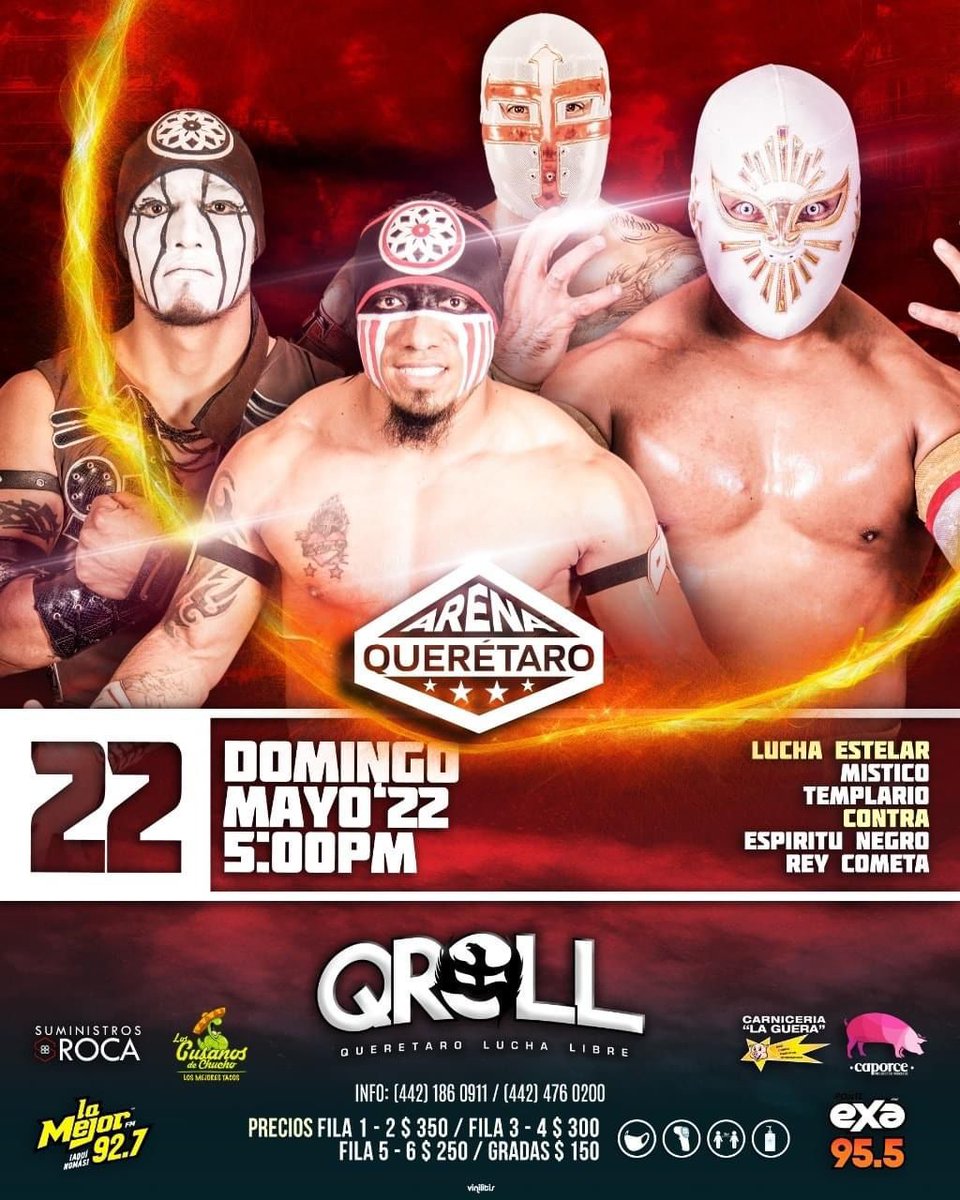 anagtzfuego's tweet photo. Después de más de tres años de ausencia, Místico regresará a la #ArenaQueretaro !
Además, el #TalentoTapatio de la @Arena_GDL presente en la función del próximo domingo 22 de mayo.
La lucha libre vuelve al Estado de Querétaro!!! Allá nos vemos 🔥 https://t.co/ah4CcJo02B