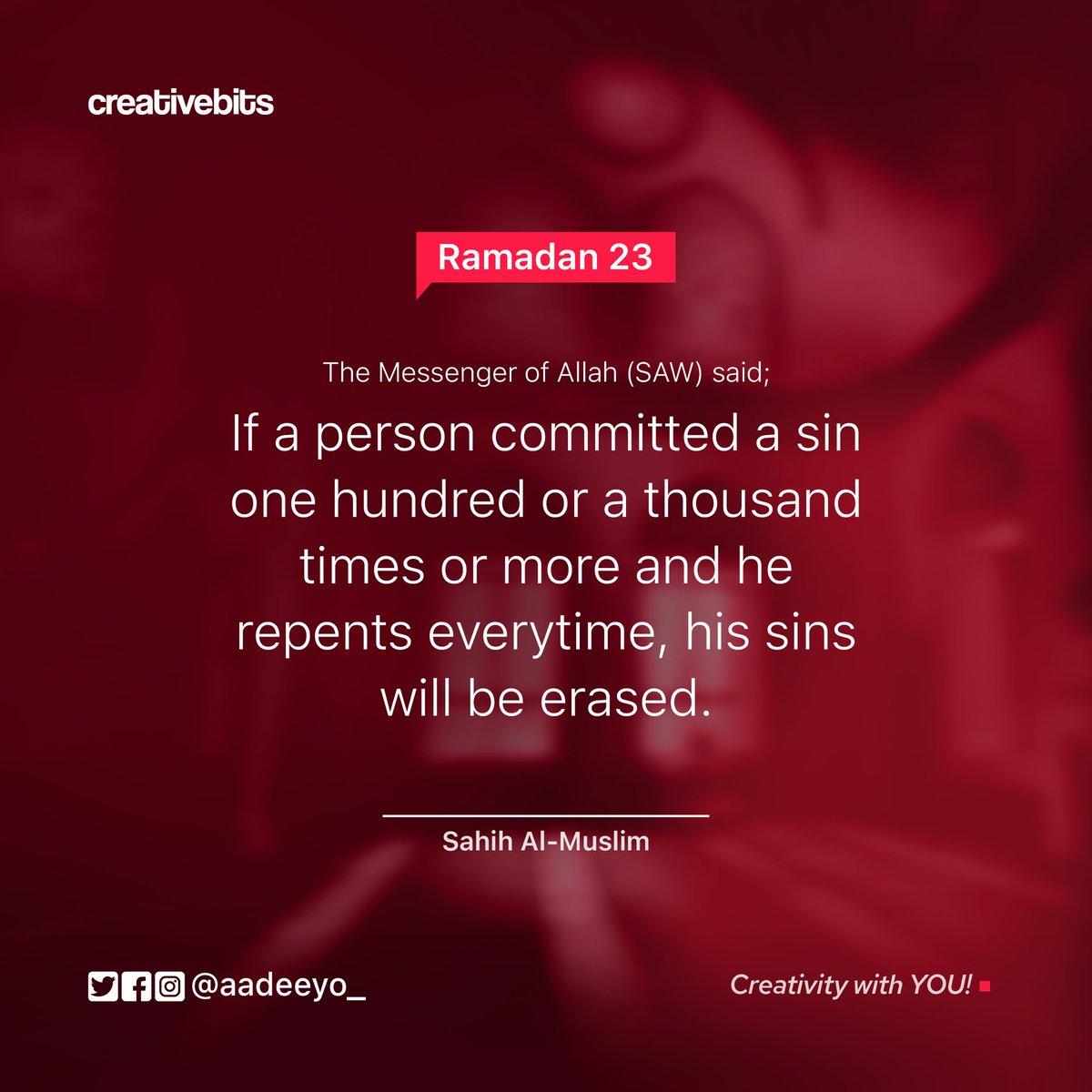 heaayinde's tweet photo. Ramadan Day 23
Seek for forgiveness.
For more or Update Contact:
@aadeeyo_ on Twitter and Instagram
@Creativebits__ on Instagram
+2348143083149
#Ramadan #RamadanMubarak #RamadanKareem #RamadanWithCoke https://t.co/vu0LSEZBWL