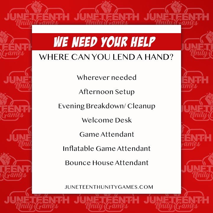itsCoachB_'s tweet photo. 🚨🗣 Calling all Volunteers ‼️ 

We are in need of volunteers to help with this years 𝙹𝚞𝚗𝚎𝚝𝚎𝚎𝚗𝚝𝚑 𝚄𝚗𝚒𝚝𝚢 𝙶𝚊𝚖𝚎𝚜! If you are a high school senior looking for volunteer hours please send us your info at https://t.co/1hvouP96Ov. https://t.co/bLWztVAVfY