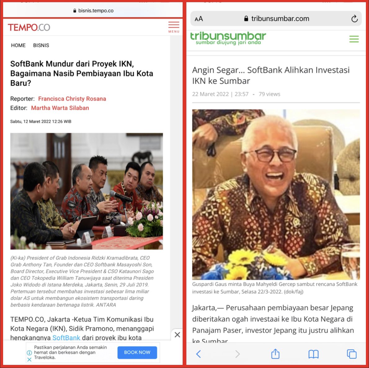 SoftBank mundur sbg investor IKN alsannya krna ROI proyek IKN tdak ideal. Jadi bukan alasan politik.

Kini target investasi Softbank akan dialihkan ke Sumatera Barat.

Oalah busyet…pantesan tak ada hujan tak geledek, tiba2 muncul NII di Sumbar. Ngerti ora Son ?? 😎
#2024Gantian