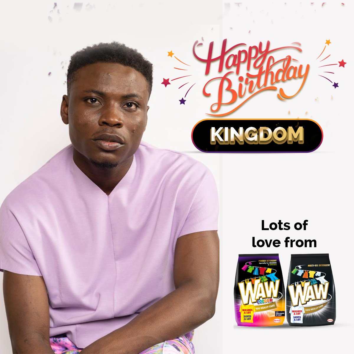 wawnigeria's tweet photo. Happy birthday to @iamdkingdom 🎉 
You are amazing and we wish you all the best this new year🤗.

#WAWNigeria #WAWDetergent #WAWClassic #WAWColour #WAWDay  #WAWMoment #WAWxIdol #HappyBirthday #Kingdom #Birthday #Party https://t.co/yewL1dcx70