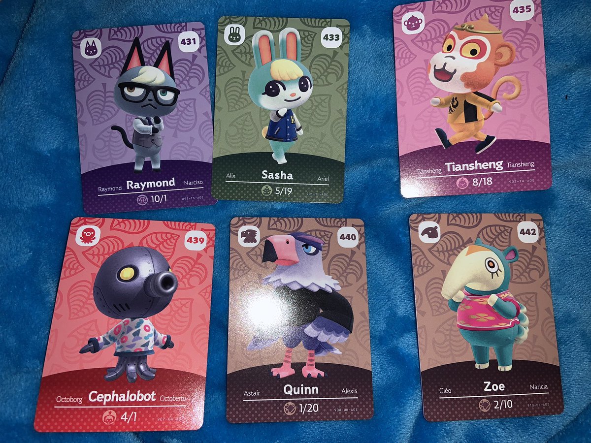 Cards for Raymond 431, Sasha 433, Tiansheng 435, Cephalobot 439, Quinn 440, and Zoe 442