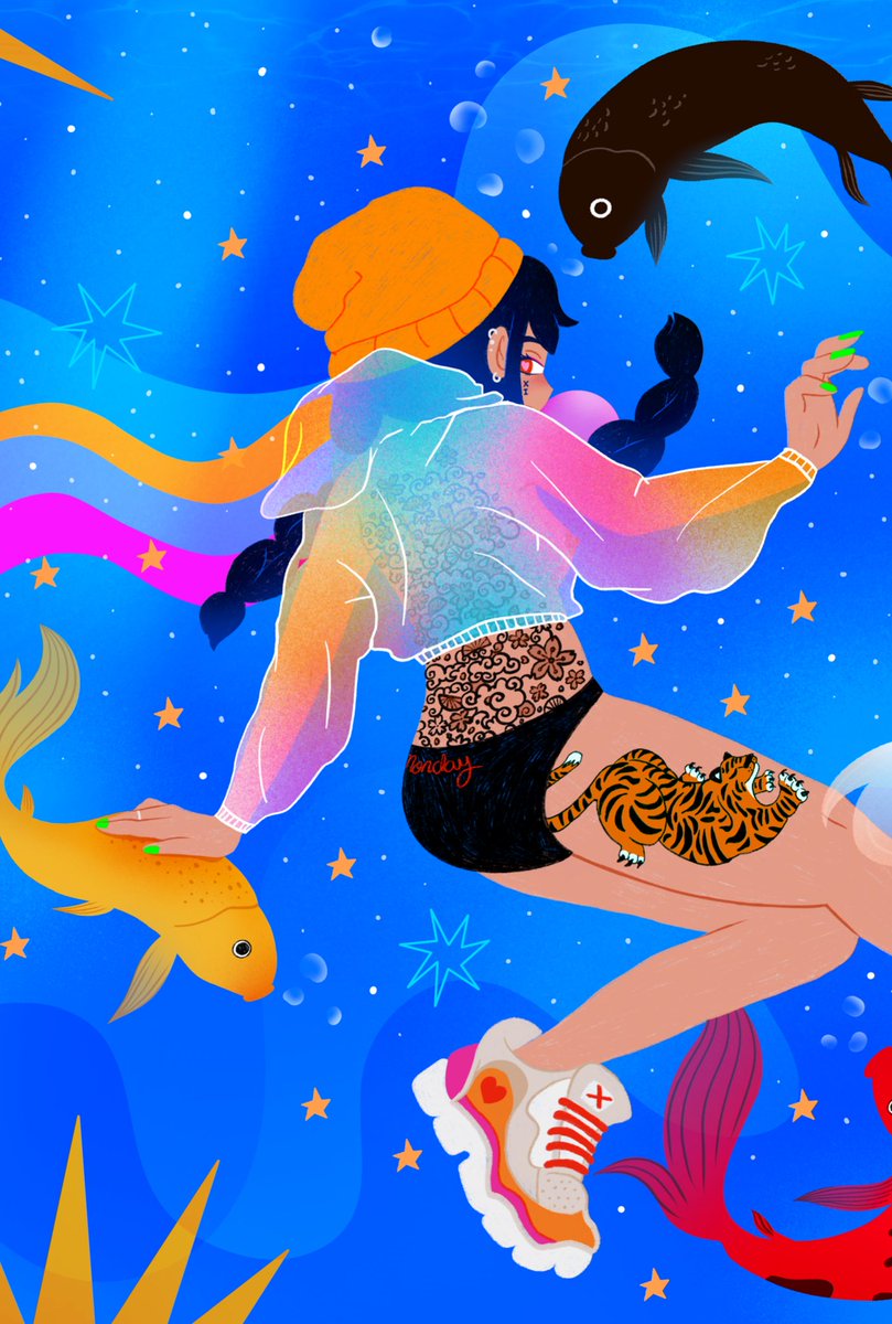 Monday underwear and koi fish💙✨💫my new piece ‘Amigo pez’ is now up on <a href="/opensea/">OpenSea</a> 🙌🏼✨

Check out my pinned tweet for the link to OS💙🙌🏼✨  
#OpenSeaNTF #NFTCommunity #NFTdrop