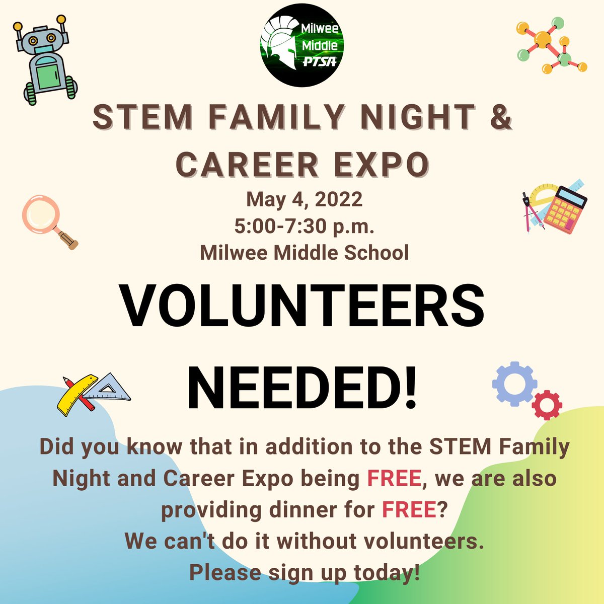 MilweePTSA's tweet photo. Volunteers are still needed to make our STEM night a success.  Click here to sign up: https://t.co/Wo8praJOs2
We can't do it without you!  🙂 https://t.co/kDi1yKkTwu