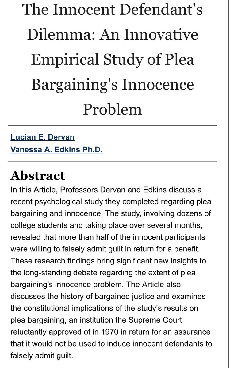 ConLawWarrior's tweet image. SCOTUS: It’s virtually impossible to get an innocent person to plead guilty to something they didn’t do. 

SCIENCE: It’s actually astonishingly easy to get an innocent person to plead guilty to something they didn’t do. Here’s proof.

SCOTUS: Yeah, so?

scholarlycommons.law.northwestern.edu/jclc/vol103/is…