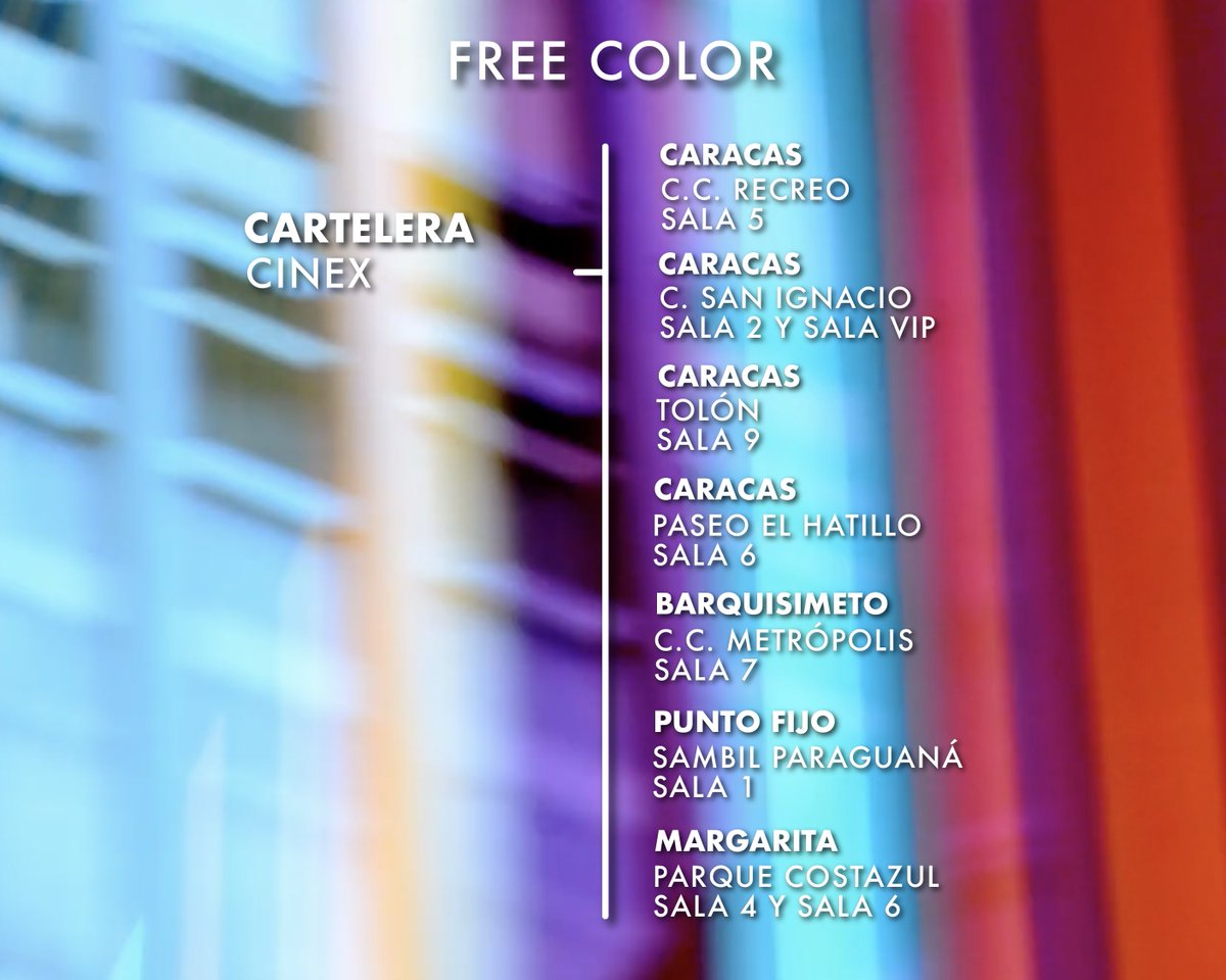 Freecolormovie's tweet photo. FREE COLOR en 13 ciudades y 23 salas.
Todos al cine.
Que nadie se quede sin verla.
#LiberaElColor. https://t.co/71Za5h5K9Y