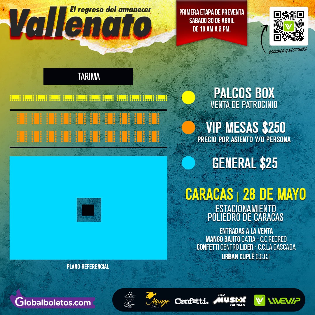estendenciavzl's tweet image. Se dió a conocer el precio de las entradas para el próximo #AmanecerVallenato en Caracas 

🔴 Jorge Celedón
🔴 Los Diablitos
🔴 Ana del Castillo
🔴 Omar Geles

Producción de @livevip_music

#LiveVip