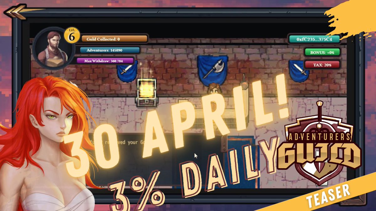 🚨Adventurers Guild #Official #Teaser 🚨

We are excited to announce the #Teaser of Adventurers Guild, #DefiEmpireGames V2.0 #game!🤩🤩

⚔️ Link: youtu.be/gLDIfGD7x2M

#Launch Date: 30 April 🚀

Don't miss out on this incredible journey! Join our #Community! 🔥