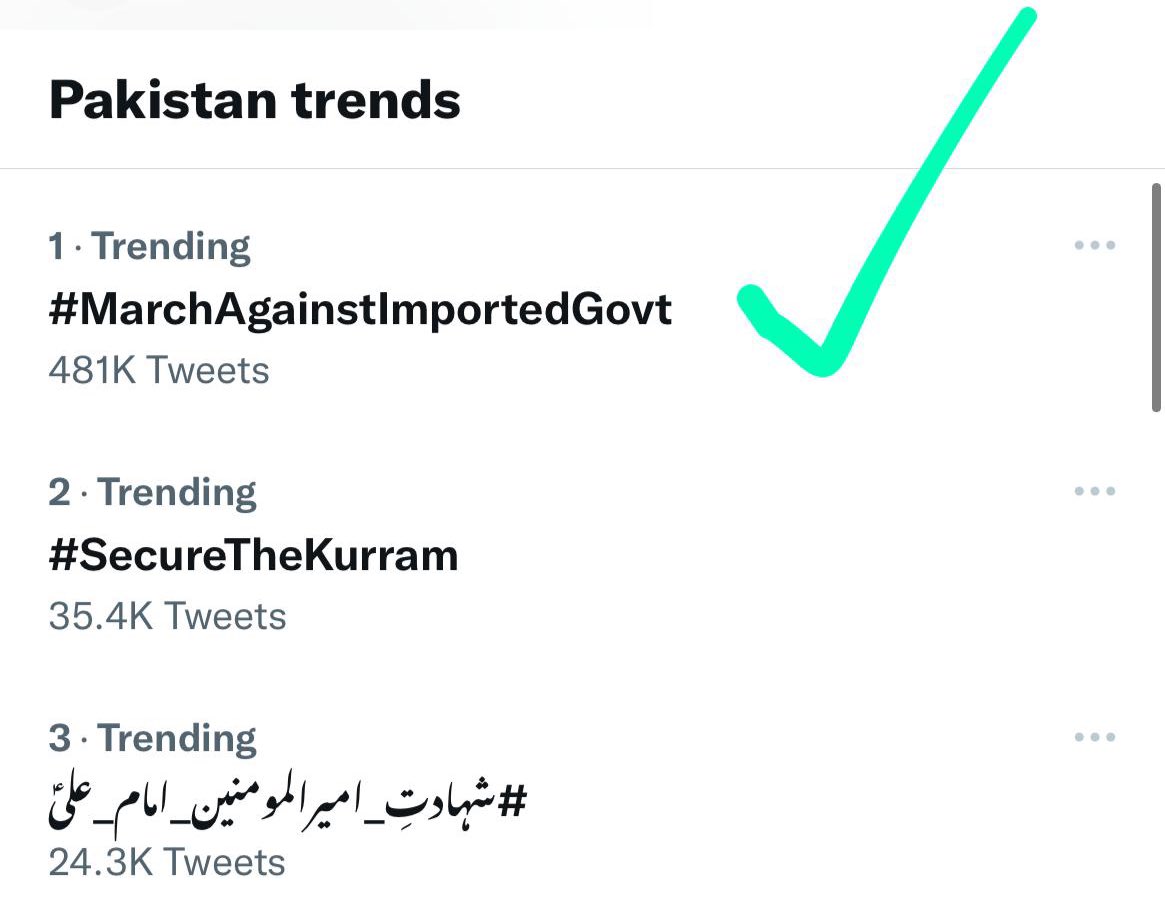 agentjay2009's tweet photo. Brilliant work on the news hashtag everyone, we are number 1 on the Pakistan panel, let's try to get this to Worldwide Trends; will need decent participation from Overseas family! 

#MarchAgainstImportedGovt
#امپورٹڈ_حکومت_نامنظور https://t.co/kYxtqILuOe