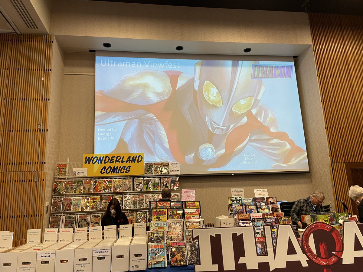 IthaqaComic's tweet photo. Binging #ULTRAMAN and #UltramanAce while at #Ithacon45! @Jeff_Gomez, do you think Ultraman could take on our Trans-dimensional spider, Iss-Nagish, in a fight? https://t.co/pQ0aRbuYow