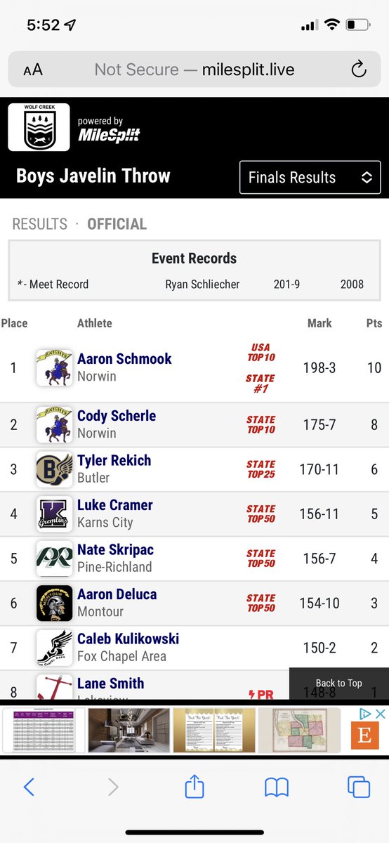 BrianSkripac's tweet photo. Congrats to @NateSkripac who threw a new PR of 144’-4” on Wednesday then crushed it today at the #ButlerInvite throwing 156’-7“ earning 5th place. @PennTrackXC @oldschooltrack https://t.co/i8Q4KRurSJ