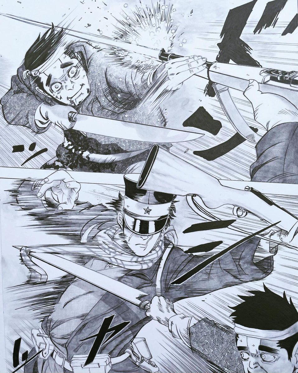 ゴールデンカムイ✏️ 杉元🆚辺見 ページ模写完成。 #ゴールデンカムイ #金カム #模写