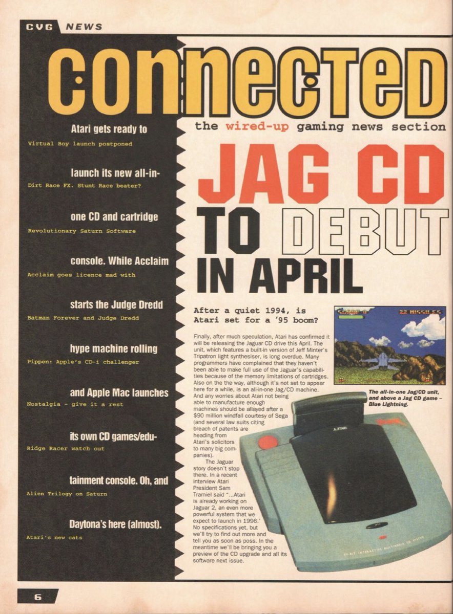 atari_jaguar's tweet photo. Jag CD to Debut in April - Computer and Video Games magazine, March 1995

#atarijaguar #jaguar #retrogaming #jagcd https://t.co/INz513Blyb