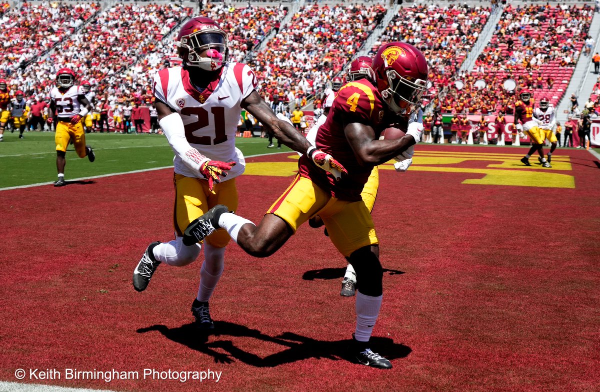 photowkb's tweet photo. USC Trojans during the Spring football game at the Los Angeles Memorial Coliseum in Los Angeles. @pac12 #pac12 @NCAAFootball #ncaa @uscfootball @USC_Athletics #usc #football #usctrojans #losangeles #lincolnriley #calebwilliams #mariowilliams #millermoss https://t.co/cuqwOmK9XF