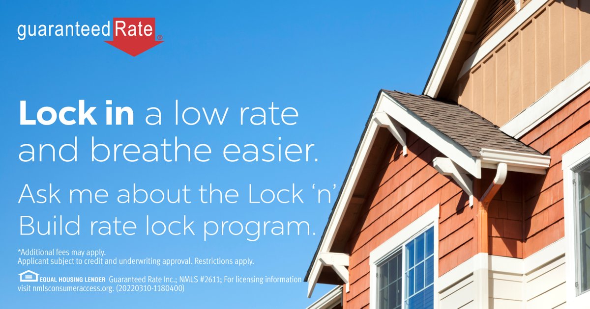 rodneymasonmtg's tweet image. Rates are rising. Lock in today’s low rate with our Lock ‘n’ Build program and get peace of mind for up to 12 months of your house’s construction.* Let’s discuss locking in your rate today.

#LocknBuild #ExtendedRateLock #InterestRates rate.com/rodneymason