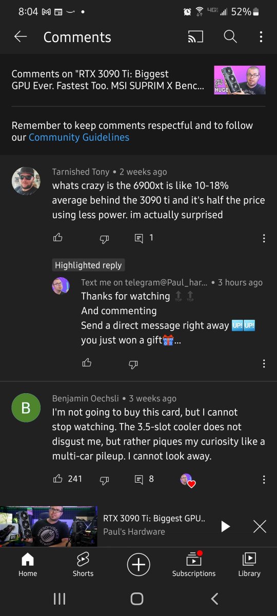 darkman617's tweet photo. @paulhardware weird seems like a scammer trying to act like they are you replying to comments on your videos https://t.co/J6AcRSi3qr