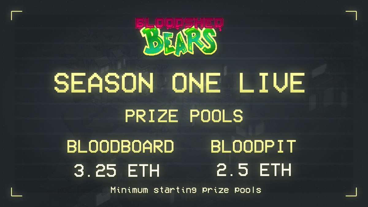 bloodshedbears's tweet photo. 🔥 BLOODSHED SEASON ONE, BLOODBOARD AND THE BLOODPIT NOW LIVE 🔥

- BloodBoard Starting Prize Pool = 3.25ETH
- BloodPit Starting Prize Pool = 2.5 ETH

Over 180m $BLD already burned.

View your position and get burning: https://t.co/XDhuCJWflb https://t.co/G4dZR7xYPV