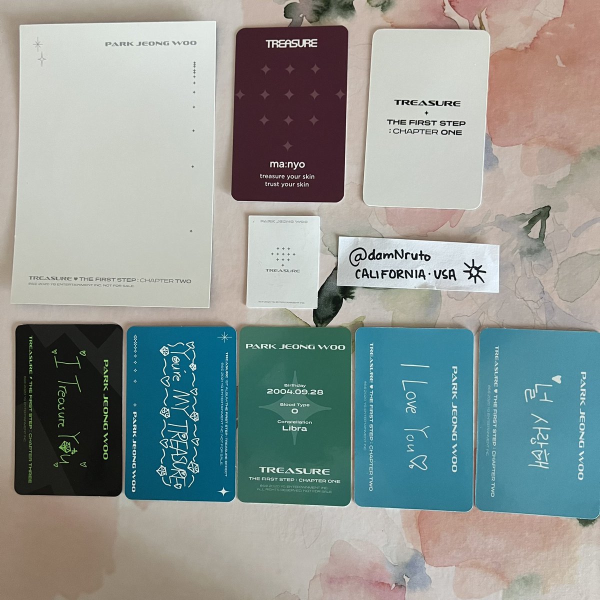 damnruto's tweet photo. WTS

#TREASURE The First Step #JEONGWOO PC bundle

Have:

💎1 x Manyo💎
1 x Ktown POB
1 x baby pc
5 x reg. pc
1 x postcard

Want: $50 + free tracked shipping
Location: 🇺🇸
WW: No
@teumetradeusa https://t.co/fPHOPkeQBq