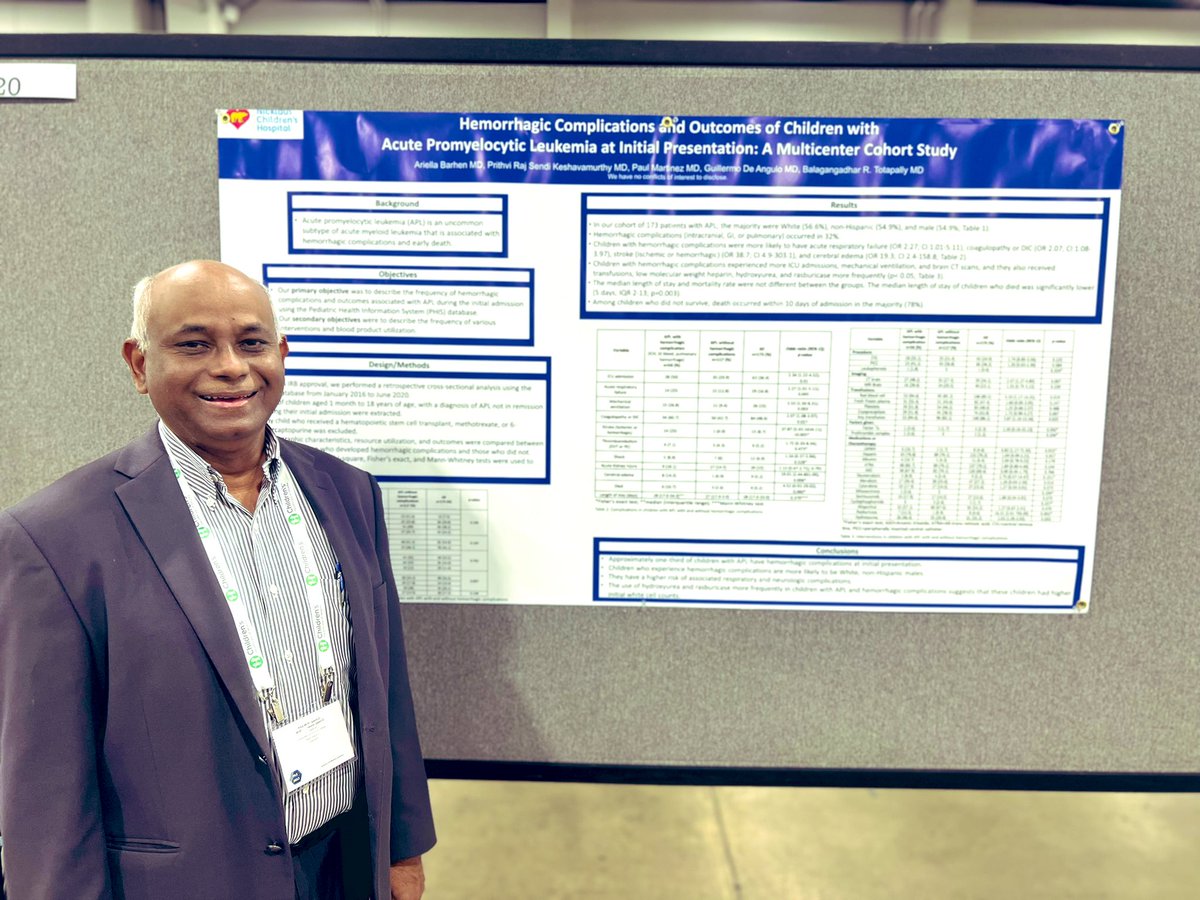 prithviskp's tweet photo. @AriellaBarhen and @btotapally presenting “Hemorrhagic complications and outcomes of children with Acute Promyelocytic Leukemia”@PASMeeting.1/3rd of children with APML have hemorrhagic complications during initial presentation.#PAS2022 @NicklausPICU @nicklausmeded @Nicklaus4Kids https://t.co/sRBIP8qqEb
