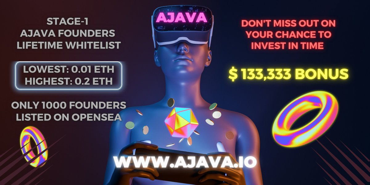 AJAVAnft's tweet photo. GET THE FIRST 100 AJAVA FOUNDERS AT THE 0.01 ETH FLOOR NOW
https://t.co/N8UoP54Xsr

#NFTCommunity #Nftwhitelist #NFTGiveaway https://t.co/qaXQPyDv6I