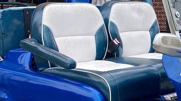 TwistedTreads's tweet photo. @rods_by_rick by slayed the upholstery for #ProjectEvette.   This thing continues to come together.   Will it be done by @raceofthepines?   One more piece to the puzzle.  #customgolfcart #golfcart #builtnotbought #custombuild #corvette (last pic is before) https://t.co/hzNOi0JBBP