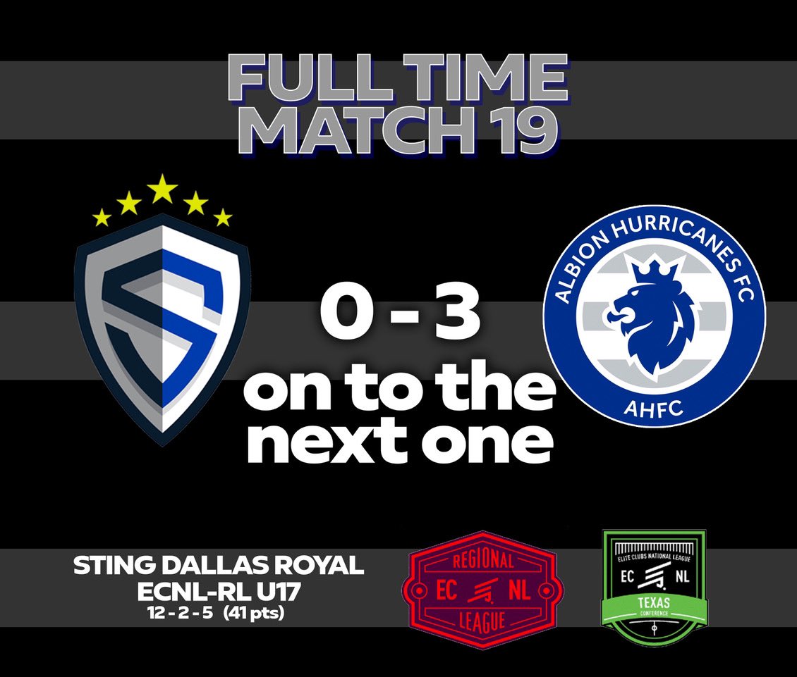 Was not the outcome we were looking. Time to regroup, rest up and get back at it tomorrow. 

#WeAreSting #BeOne 

<a href="/StingSoccerClub/">Sting Soccer Club</a>