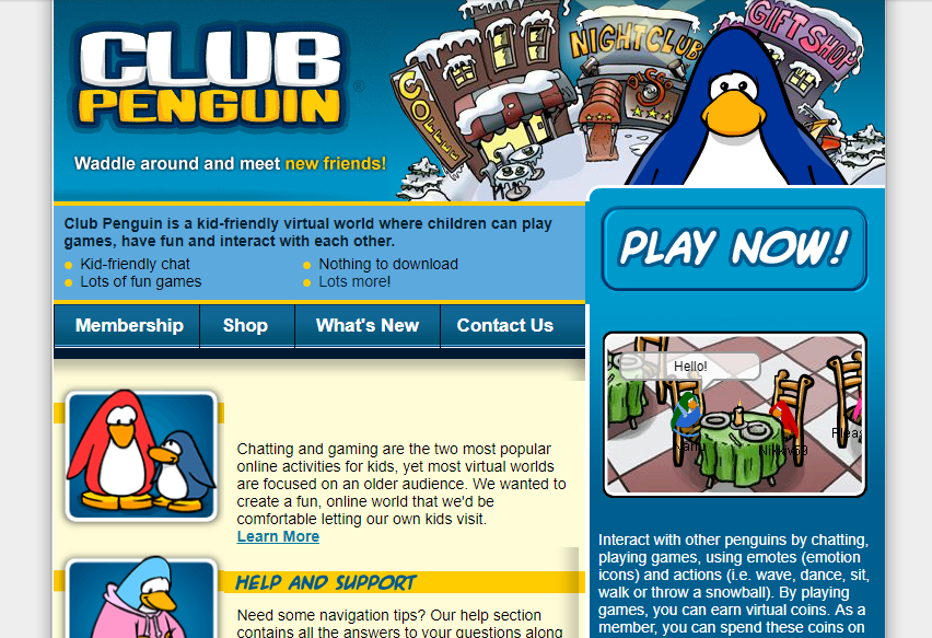 carphonic's tweet image. The Club Penguin home screen (2005, 2006, 2008, 2017)