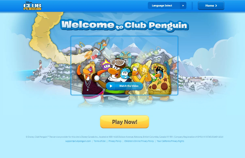 carphonic's tweet image. The Club Penguin home screen (2005, 2006, 2008, 2017)