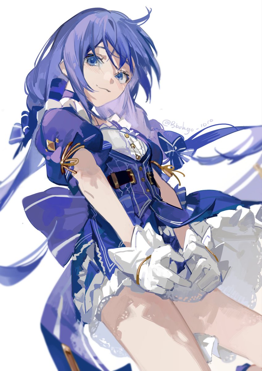 1girl solo blue hair blue eyes gloves long hair white gloves  illustration images