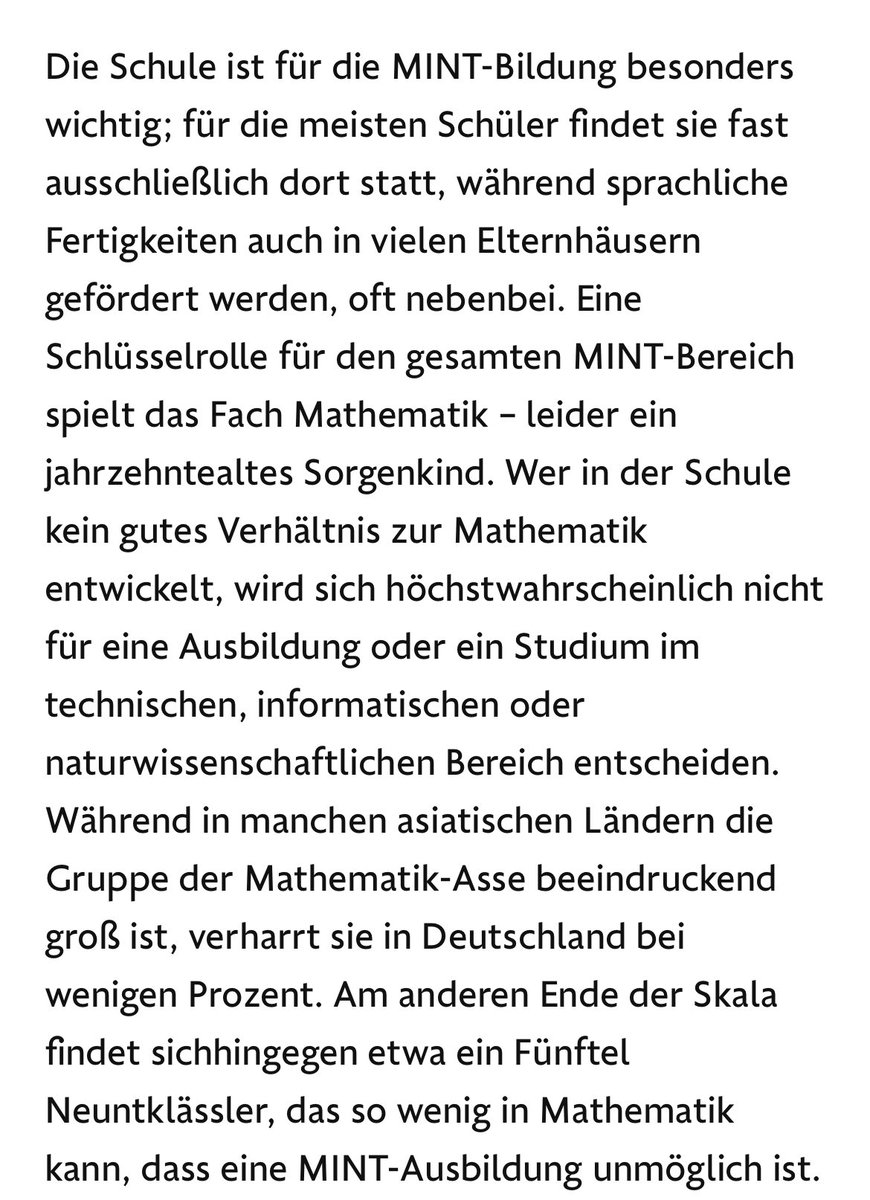 RebeccaStaeter's tweet photo. „Eine Schlüsselrolle für den gesamten MINT-Bereich spielt das Fach Mathematik - leider ein jahrzehntealtes Sorgekind. […]  Ende der Skala findet sichhingegen etwa ein Fünftel Neuntklässler, das so wenig in Mathematik kann, dass eine MINT-Ausbildung unmöglich ist.“ https://t.co/VkbHPsjuMJ