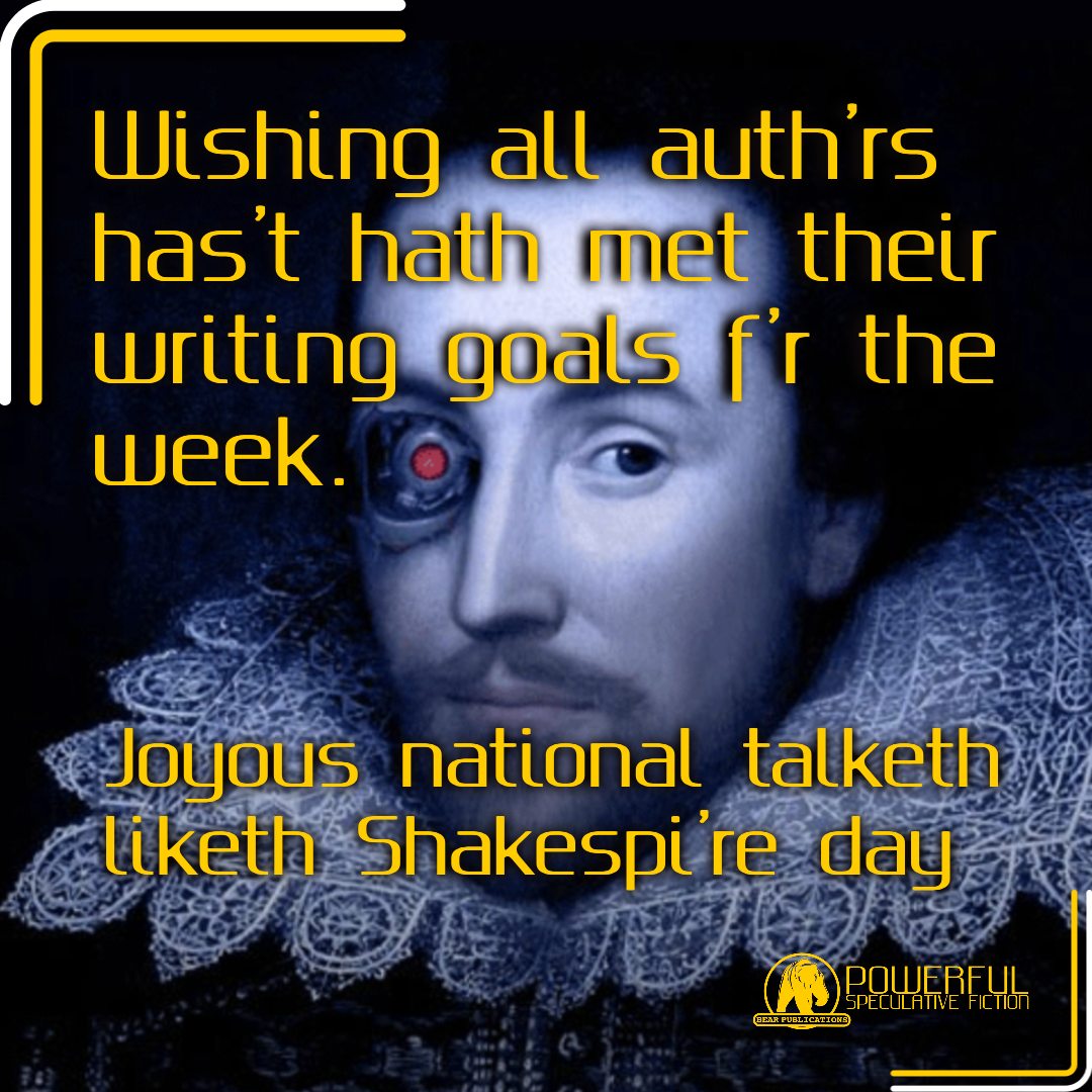 BearPublication's tweet photo. Aye 'r nay?

#NationalTalkLikeShakespeareDay 

#amwriting #WritingCommunity #ShakespeareDay #scifi #authorlife #authorscommunity #readingfc #readingcommunity #nanowrimo #writerslift  #writing https://t.co/OYwNbUVged