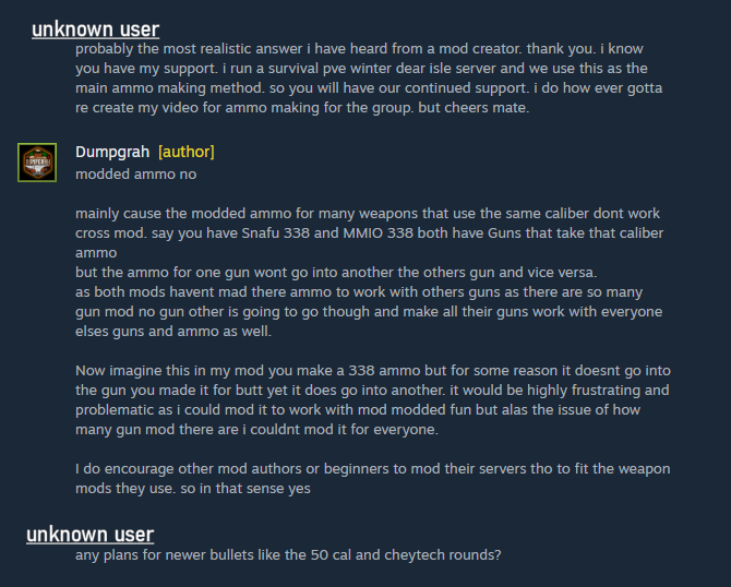 Dumpgrah_Harbin's tweet photo. More and More people show me how understanding and kind they can be, example photo below.
these people keep my strong and enjoying the modding I do for this game :)
Name removed
but doesn't make it any less impactful to me to share
#DayZ #LoveModding https://t.co/GATwGWRPnv