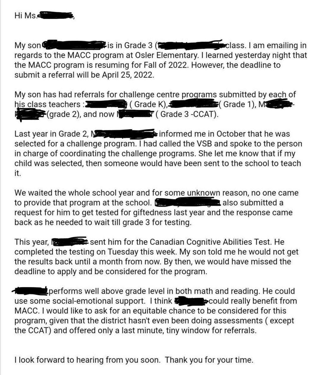 savemacc's tweet photo. Thanks @VSB39 for changing course & resuming intake for grade 4 MACC.
But what happens if you don’t share results of testing in time for the application deadline?
Show your support for equitable access. DM us to be connected to this family.
#vanpoli #bced #savemacc https://t.co/2xB3RBeyAW