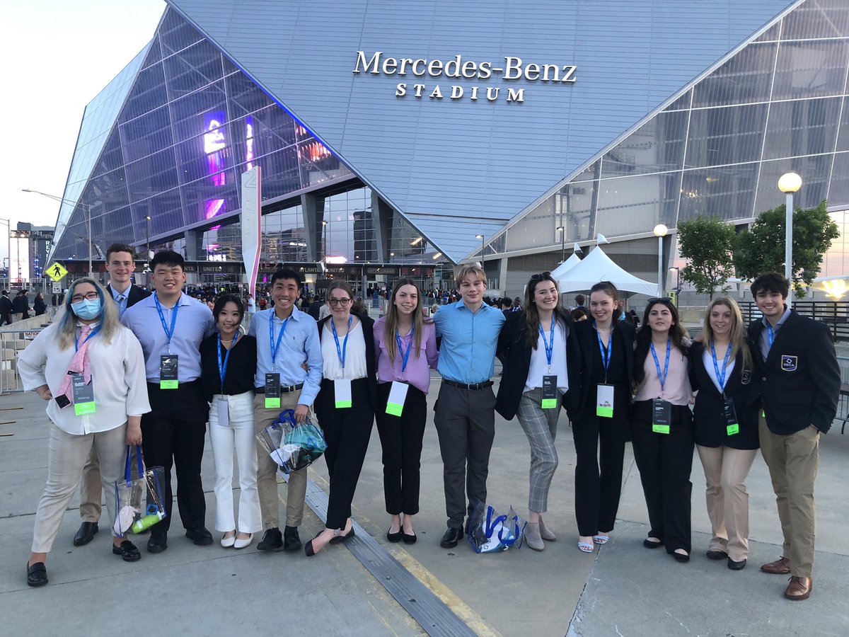 JHSDECA1's tweet photo. Heading the Grand Opening Session #DECAICDC @MBStadium   Beautiful night in Atlanta! @HMJacksonHS  @EPS_CteChoice @EverettSchools https://t.co/TuL7xuJUMi