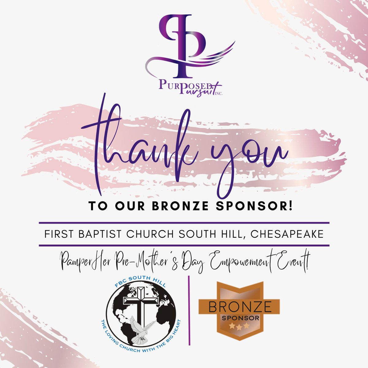 iamkmcdaniel's tweet photo. A BIG Thank You to First Baptist Church South Hill, "The Loving Church with a Big Heart" for your generous support of our PamperHER Pre-Mother's Day Empowerment Event! We appreciate your partnership! #BronzeSponsor #pamperHER #womenempowerment #purposedpursuit #mothersday https://t.co/JoWXBXFM1X