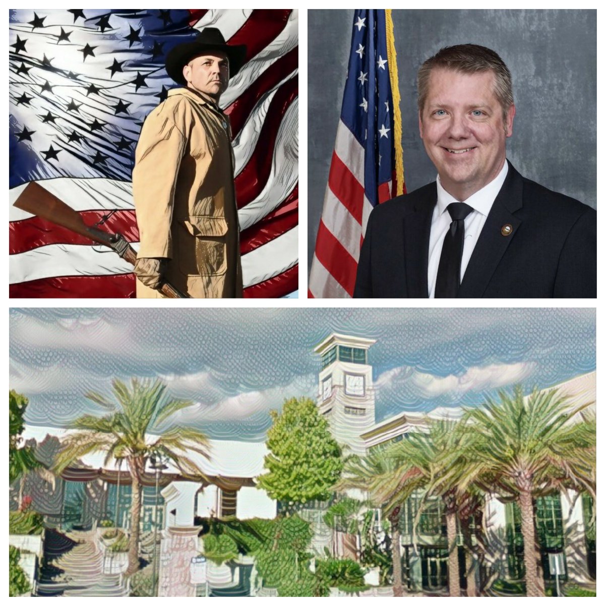 anewscafe2007's tweet photo. #Shasta County CEO Matt Pontes' job saved by a 4-1 vote after alt-right Board of Sup. Patrick Jones -seen below holding a rifle in a campaign poster- blackmailed him. Will a lawsuit follow? Is the county's politics falling apart at the seams? More here: 
https://t.co/J2vFkDZyhh https://t.co/vKO026bZ14