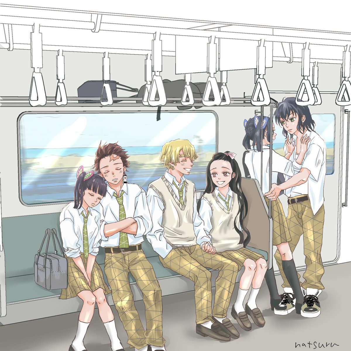 natsuru2002's tweet photo. kmbkカプたちの通学風景。
持ち物とか、制服の着方とか、お互いの関係性とか、なんか色々妄想して楽しかった・・・！
久々にカラー絵描いた〜〜。

背景素材使ってます。 https://t.co/3eld9lQGnu