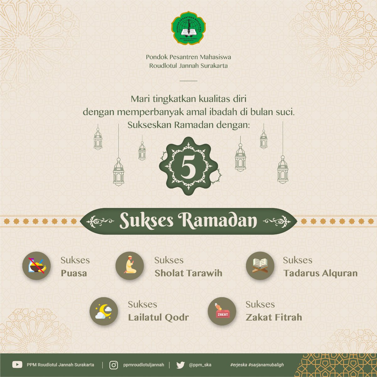 ppm_ska's tweet photo. ⚠️ Attention Please ⚠️

Bulan suci Ramadan sudah memasuki penghujung. Bagaimana dengan 5 Sukses-nya? Yuk koreksi dan tingkatkan! 

Lancar barokah, lurs! 😇 https://t.co/ORuDSvI6Wc