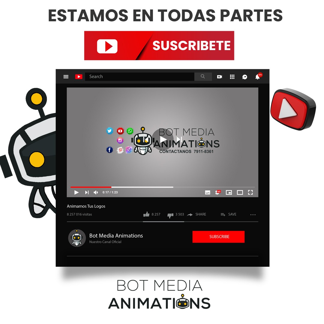 bot_animations's tweet photo. Estamos en todas partes visita nuestro Canal de #youtube y conoces nuestro catálogo #multimedia 🤖😎 

Somos parte de la nueva era #digital 📈📊

Cotizá hoy mismo al (503) 7911-8361

#socialmedia #marketingdigital #marketingdigital #diseñografico #animacion #animations #ae #psd https://t.co/eYXt9yIppw