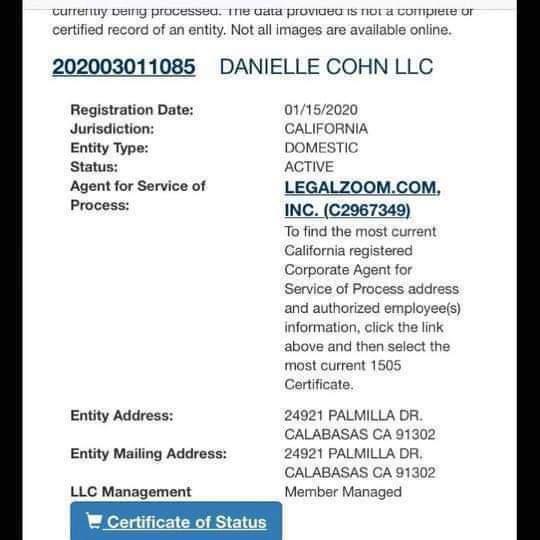 danicohnsdiary's tweet photo. How am I faking this ? Did yall know Jen is registered her daughter as a limited liability company. How is a child a company? This doesn't show your income ? This shows someone is a company. https://t.co/bHaom7maiL