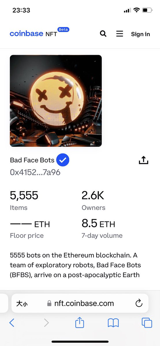 SkyBlue51880359's tweet image. Hello~ @opensea 
Daily Question: When @badfacebots “Blue Verified”?
Seems Coinbase NFT already give us a Certification. As a competitive platform, will Opensea do something?
#BadFaceBots #Opensea