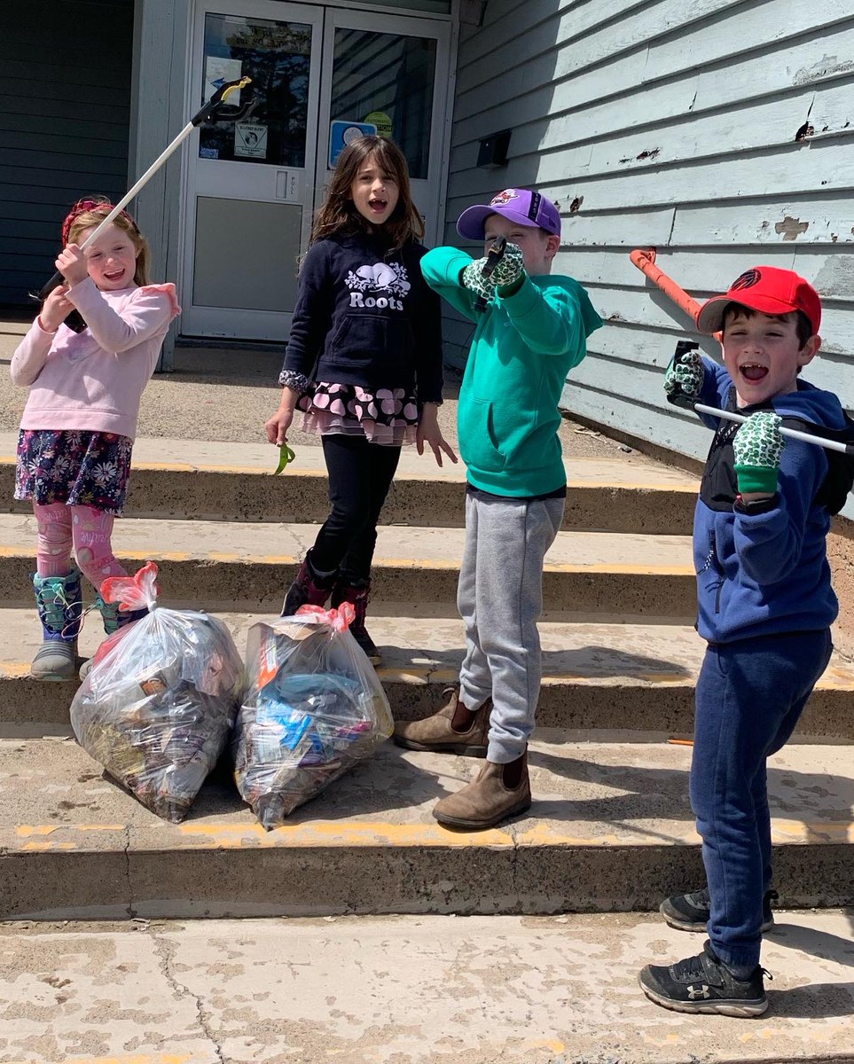MrsMcWade's tweet photo. My son wanted to expand our annual #EarthDay cleanup to his school this year @PresRoad. We were lucky to have a free extra helpers this year. Masks were by far the most common piece of garbage we collected https://t.co/XkiDV8OrGU