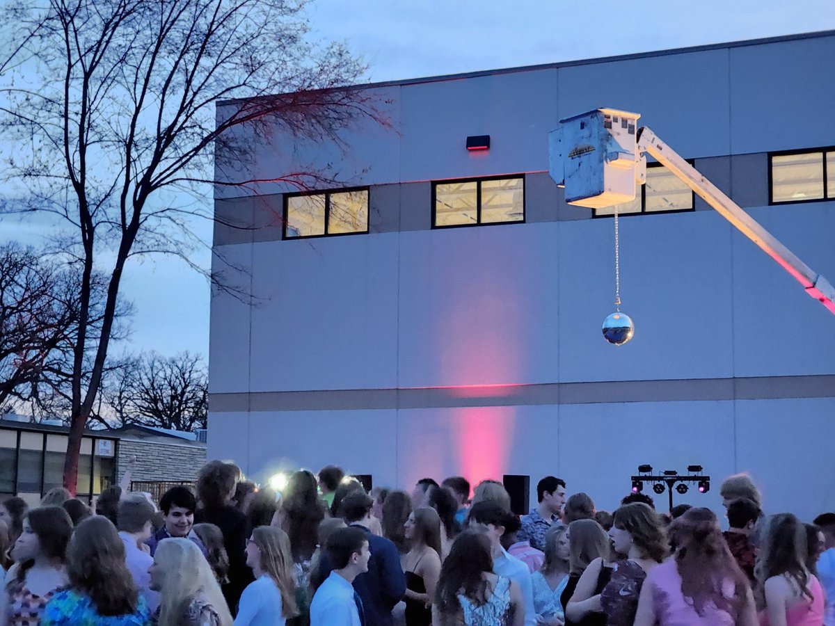PrincipalDrury's tweet photo. When the last outdoor dance was a hit, you have to elevate your game by adding a disco ball! 

#Springdance #70s #whycchs https://t.co/UDQsQrexrT
