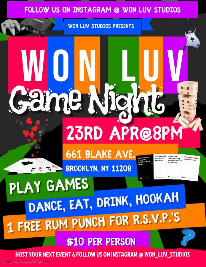 PlatesAndPouch's tweet photo. It’s Game Night!!!!!

#GameNight #NYC #Brooklyn #EastNewYork #EventSpace #BrooklynEastNewYork https://t.co/AkQBfC0JeV